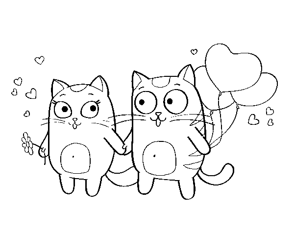 Dibuix de Amor de gats per Pintar on-line