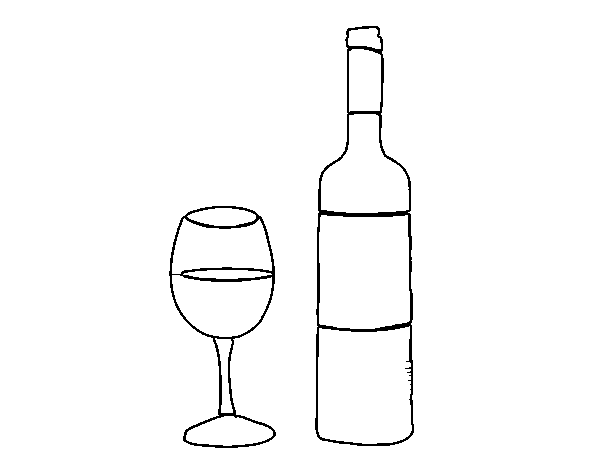 Dibuix de Ampolla de vi i copa per Pintar on-line