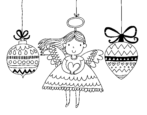 Dibuix de Àngels i boles de Nadal per Pintar on-line