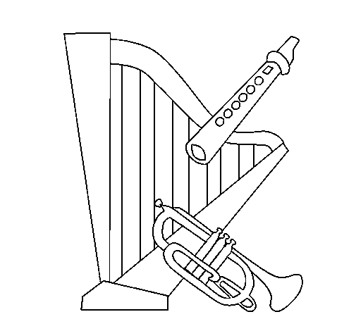Dibuix de Arpa, flauta i trompeta per Pintar on-line