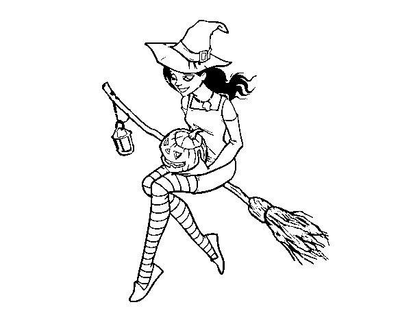 Dibuix de Bruixa de Halloween per Pintar on-line