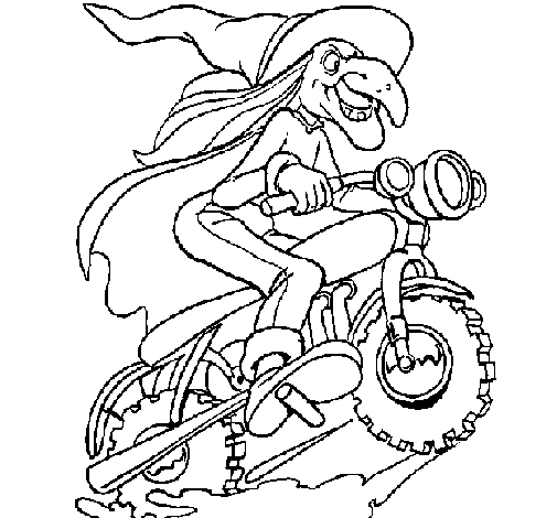 Dibuix de Bruixa en moto per Pintar on-line
