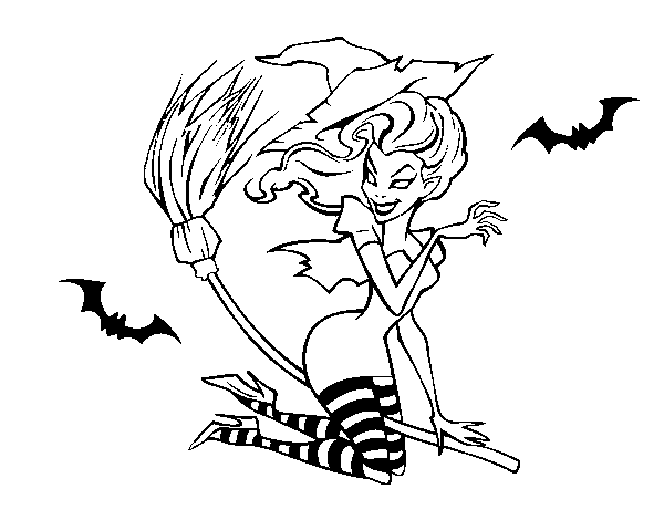 Dibuix de Bruixa volant en la seva escombra per Pintar on-line