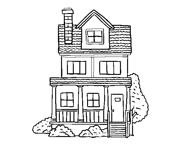 Dibuix de Casa de dos pisos amb golfes per Pintar on-line