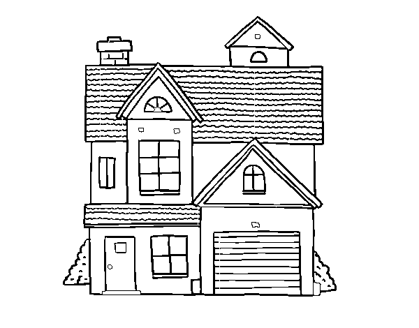 Dibuix de Casa unifamiliar americana per Pintar on-line
