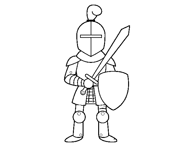 Dibuix de Cavaller amb espasa i escut per Pintar on-line
