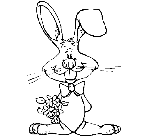 Dibuix de Conill amb ram de flors per Pintar on-line