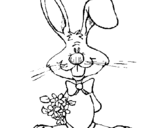 Dibuix de Conill amb ram de flors per pintar