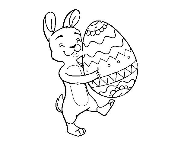 Dibuix de Conillet amb ou de Pasqua enorme per Pintar on-line