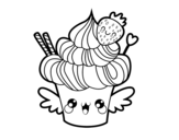 Dibuix de Cupcake kawaii amb maduixa per pintar