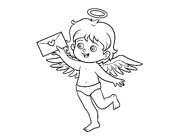 Dibuix de Cupido amb carta d'amor per Pintar on-line