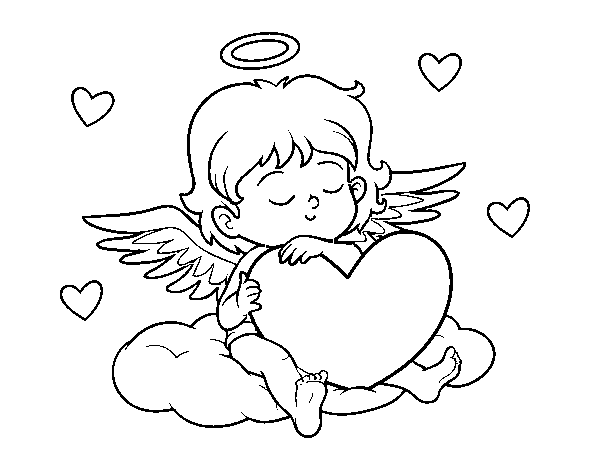 Dibuix de Cupido amb cor per Pintar on-line