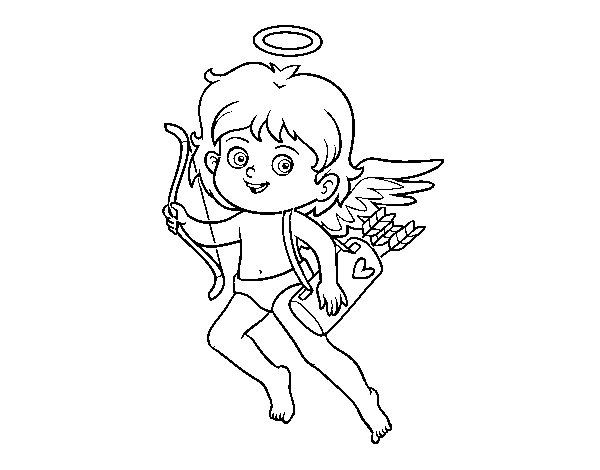 Dibuix de Cupido amb el seu arc màgic per Pintar on-line