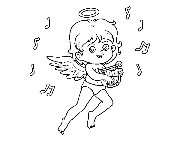 Dibuix de Cupido tocant l'arpa per Pintar on-line