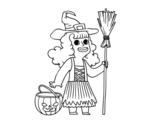 Dibuix de Disfressa de bruixa de Halloween per pintar