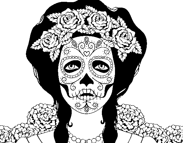 Dibuix de Dona calavera mexicana per Pintar on-line