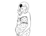 Dibuix de Dona embarassada feliç per pintar