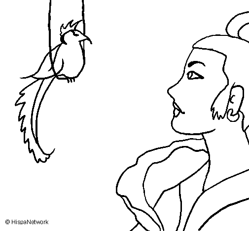 Dibuix de Dona i ocell per Pintar on-line