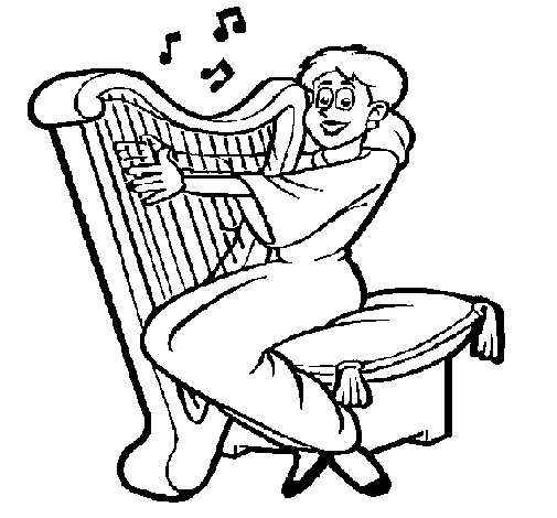 Dibuix de Dona tocant l'arpa per Pintar on-line