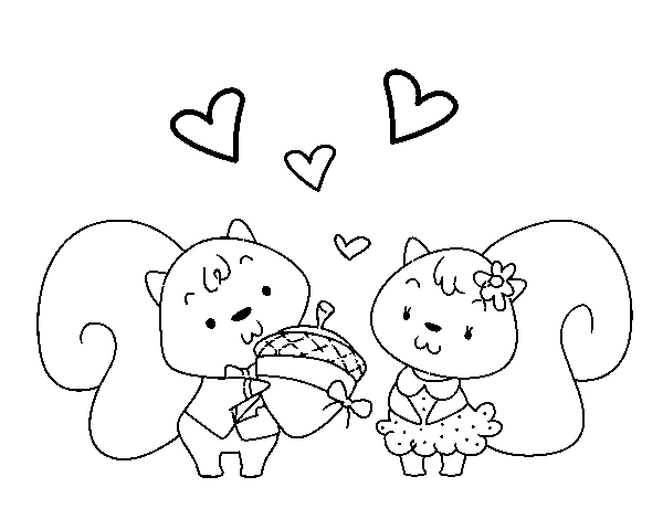 Dibuix de Esquirols enamorats per Pintar on-line