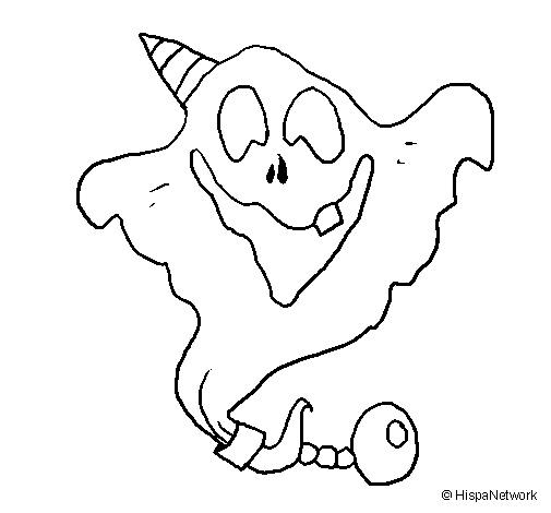 Dibuix de Fantasma amb barret de festa per Pintar on-line