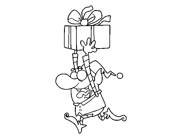 Dibuix de Follet fugint amb un regal per Pintar on-line
