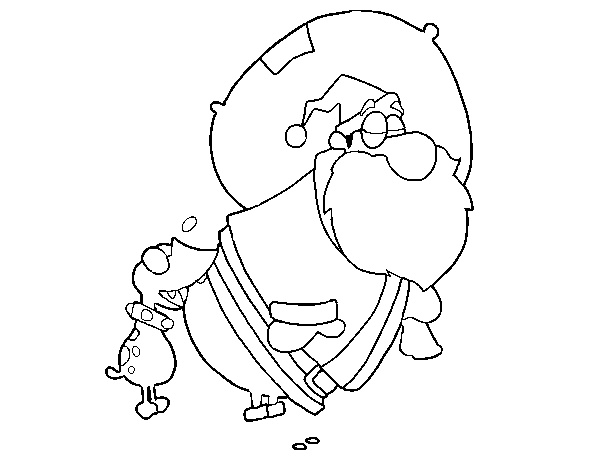 Dibuix de Gos mossegant a Pare Noel per Pintar on-line
