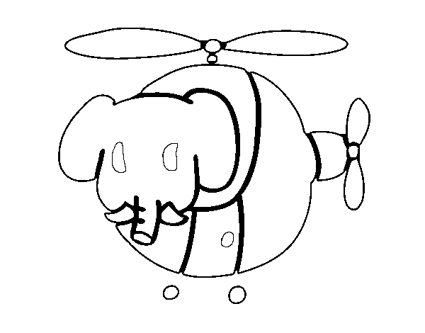 Dibuix de Helicòpter amb un elefant per Pintar on-line