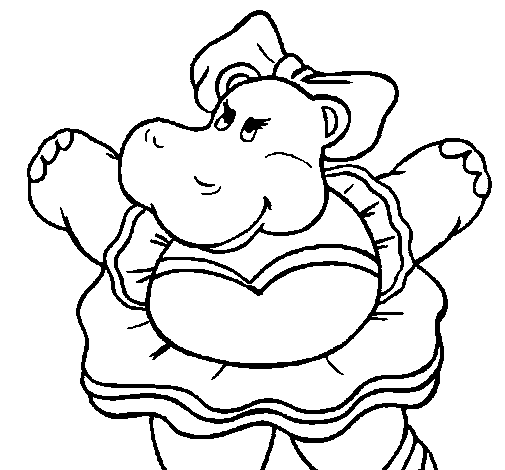 Dibuix de Hipopótama amb llaç per Pintar on-line