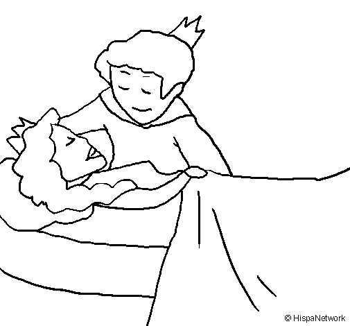Dibuix de La princesa dorment i el príncep per Pintar on-line
