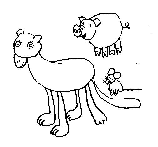 Dibuix de Lleona, porc i ratolí  per Pintar on-line