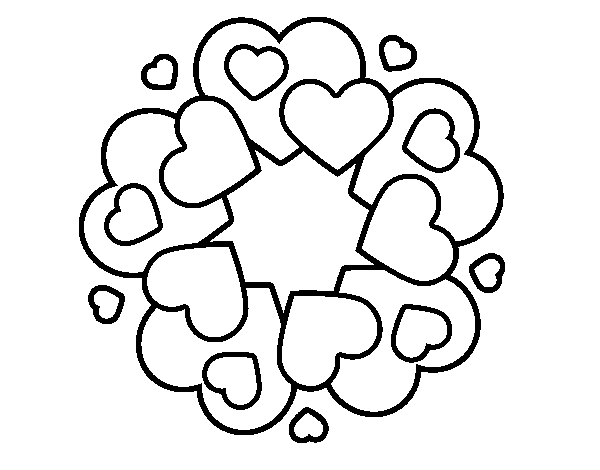 Dibuix de Mandala amb cors per Pintar on-line