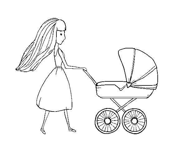 Dibuix de Mare amb cotxet de bebè per Pintar on-line