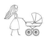 Dibuix de Mare amb cotxet de bebè per pintar
