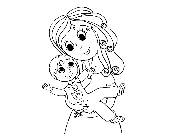 Dibuix de Mare amb el seu fill per Pintar on-line
