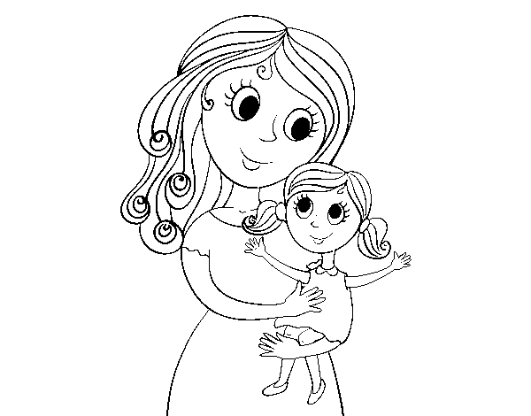 Dibuix de Mare amb la seva filla per Pintar on-line