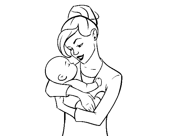 Dibuix de Mare bressolant el seu nadó per Pintar on-line