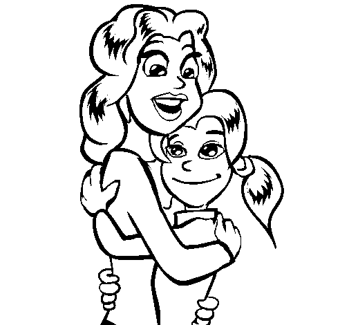 Dibuix de Mare i filla abraçades per Pintar on-line
