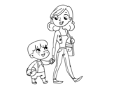 Dibuix de Mare passejant amb nen per pintar