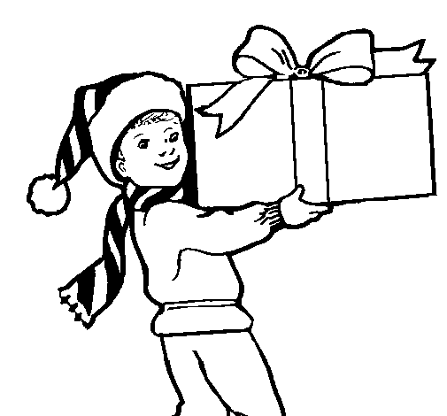 Dibuix de Nen amb un enorme regal  per Pintar on-line