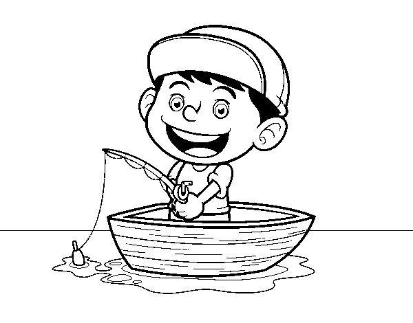 Dibuix de Nen pescant per Pintar on-line