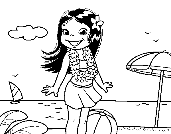 Dibuix de Nena a la platja per Pintar on-line