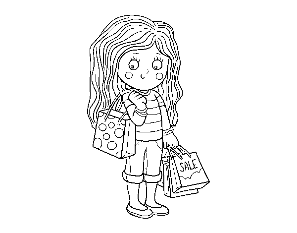 Dibuix de Nena amb compres d'estiu per Pintar on-line