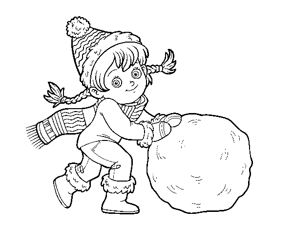 Dibuix de Nena amb gran bola de neu per Pintar on-line
