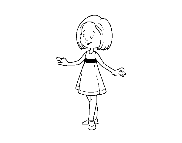 Dibuix de Nena amb vestit d'estiu per Pintar on-line