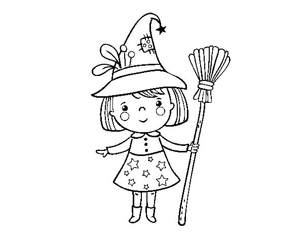 Dibuix de Nena bruixa de Halloween per Pintar on-line
