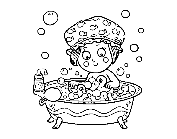 Dibuix de Nena prenent un bany per Pintar on-line
