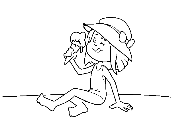Dibuix de Nena prenent un gelat per Pintar on-line
