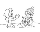 Dibuix de Nenes jugant amb la neu per pintar