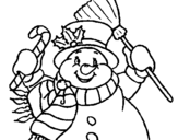 Dibuix de Ninot de neu amb bufanda  per pintar